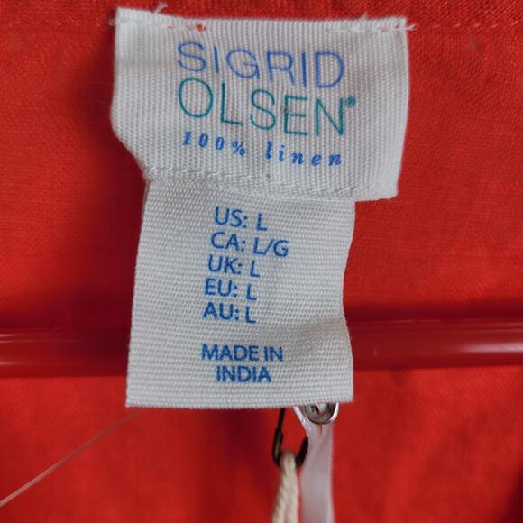 New Sigrid Olsen orange linen tunic top Size Large crocheted lace Lagenlook Boho - Picture 3 of 9